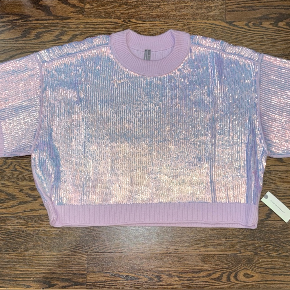 Anthropologie The Goldie Crew-Neck Cashmere Blend Sequin Sweater